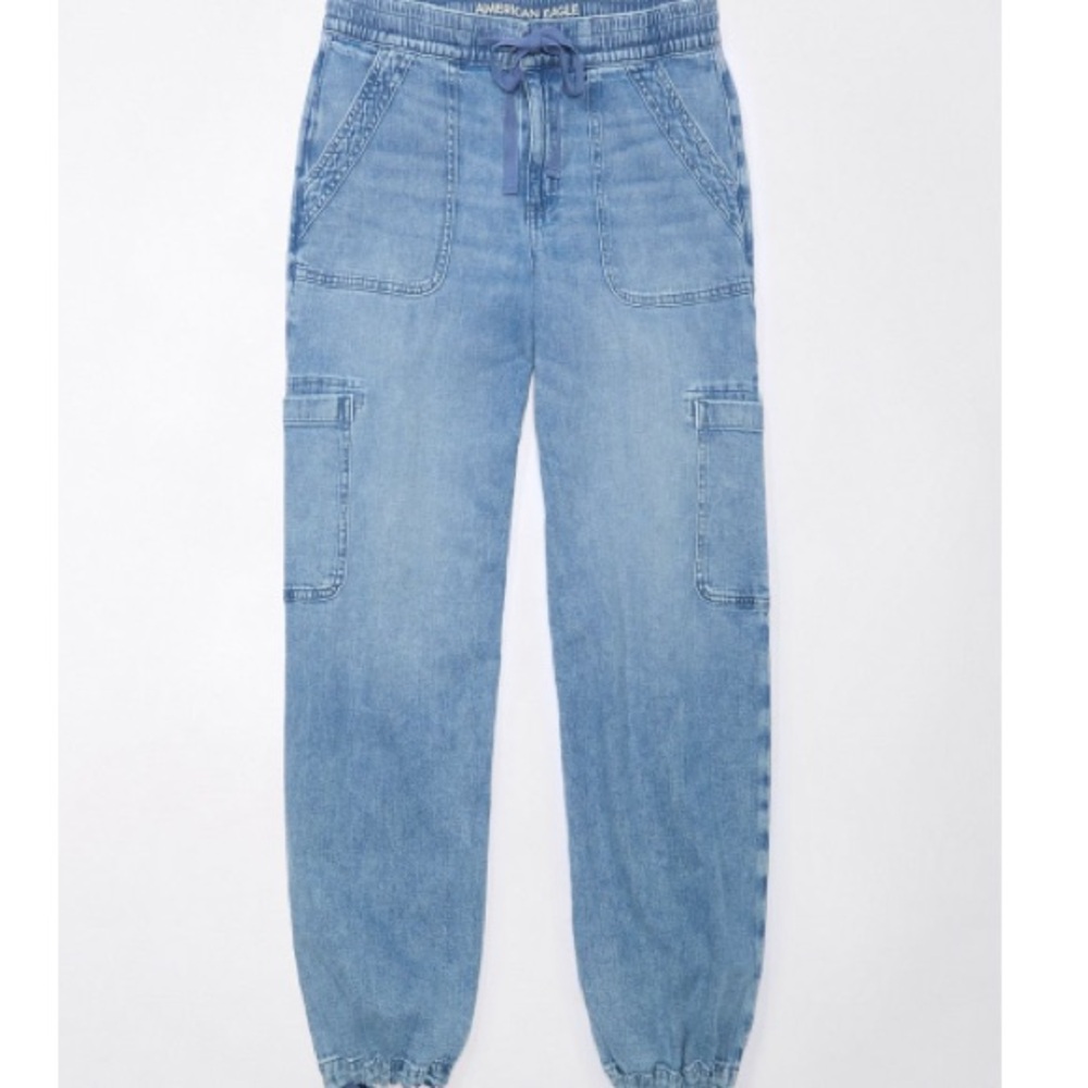 American Eagle Dreamy Drape Stretch High-Waisted Baggy Cargo Jogger Jean